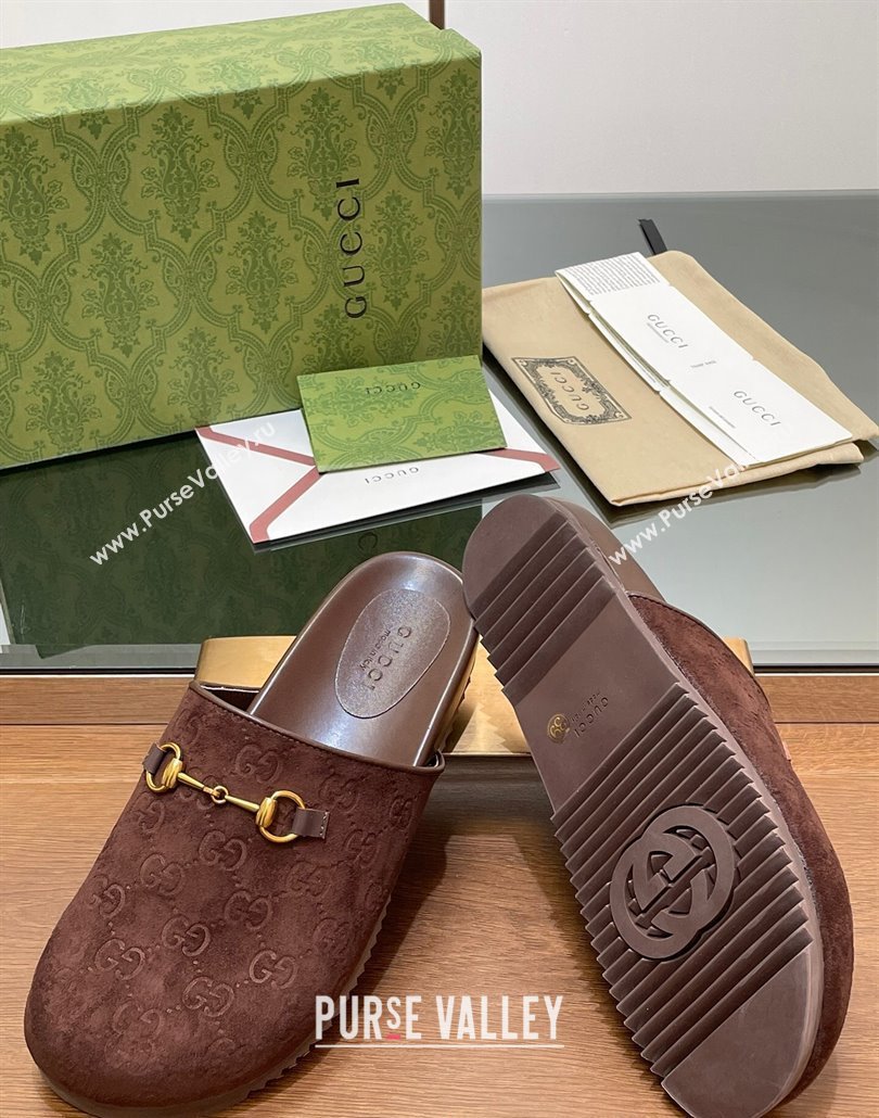 Gucci Horsebit GG Suede Mules Dark Brown 2025 746712 (MD-250228091)
