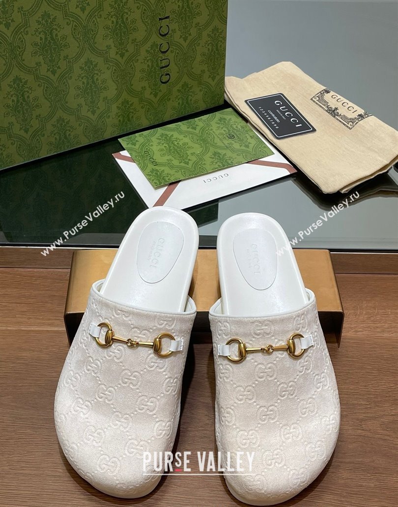 Gucci Horsebit GG Suede Mules White 2025 746712 (MD-250228093)