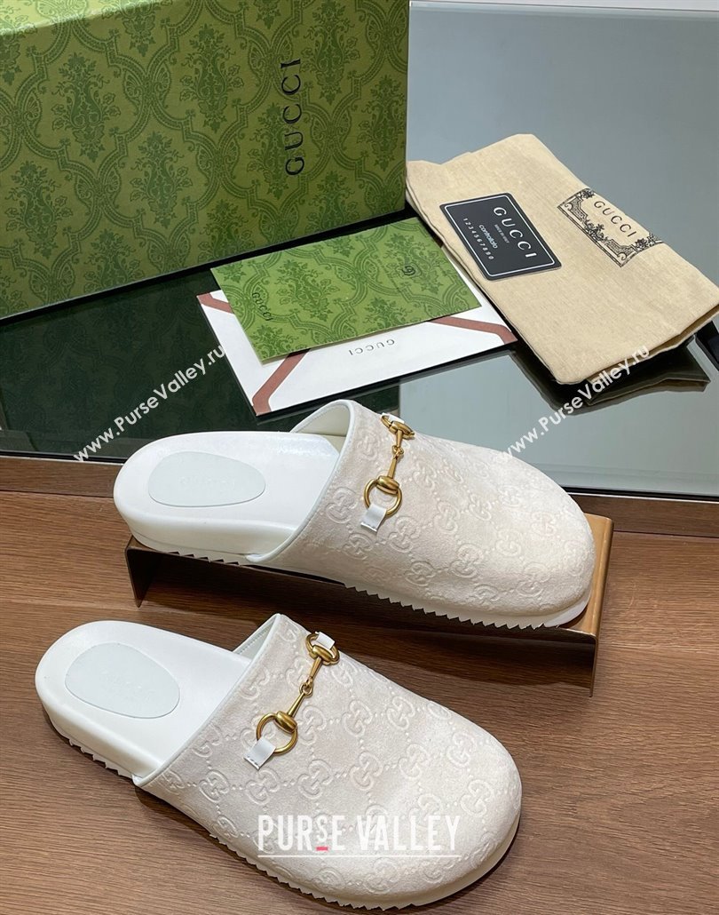 Gucci Horsebit GG Suede Mules White 2025 746712 (MD-250228093)