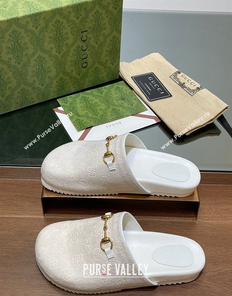 Gucci Horsebit GG Suede Mules White 2025 746712 (MD-250228093)