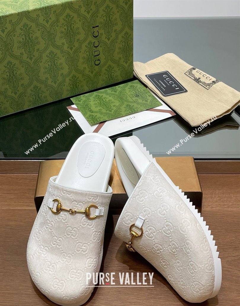 Gucci Horsebit GG Suede Mules White 2025 746712 (MD-250228093)