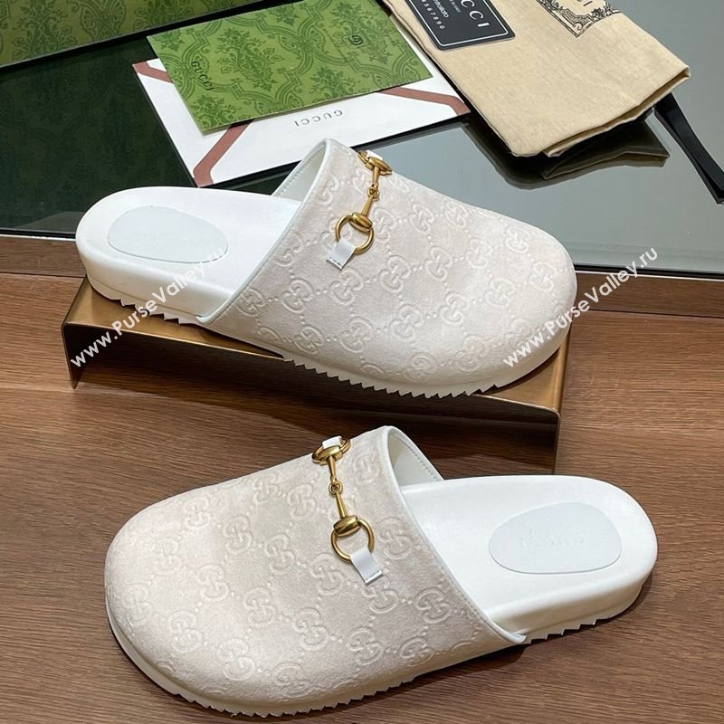 Gucci Horsebit GG Suede Mules White 2025 746712 (MD-250228093)