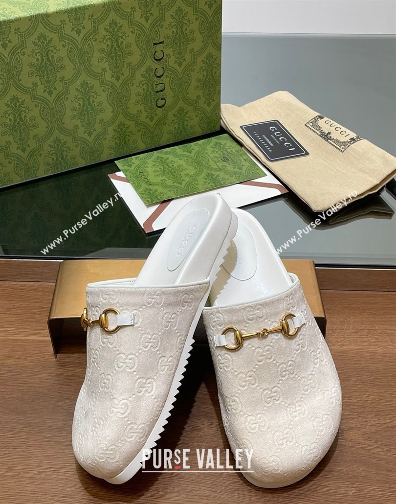 Gucci Horsebit GG Suede Mules White 2025 746712 (MD-250228093)