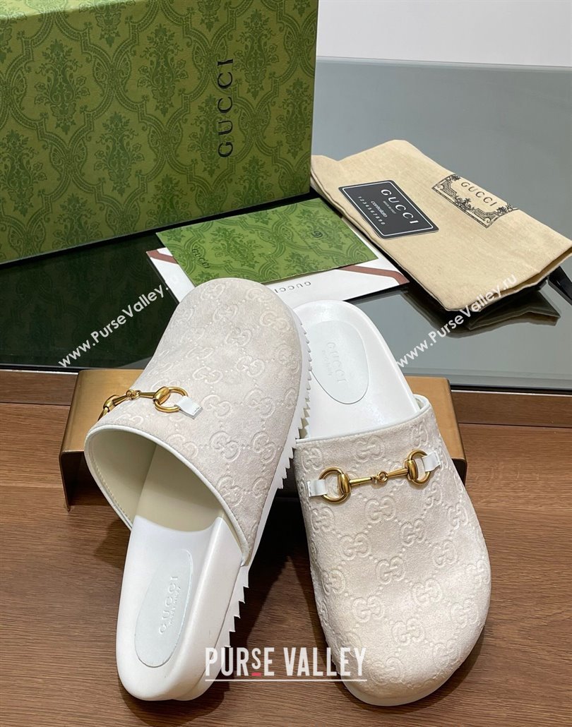 Gucci Horsebit GG Suede Mules White 2025 746712 (MD-250228093)