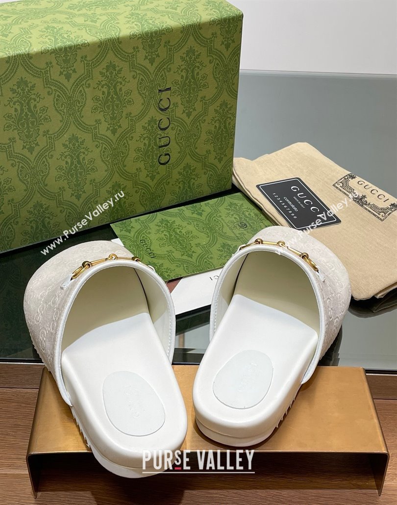 Gucci Horsebit GG Suede Mules White 2025 746712 (MD-250228093)