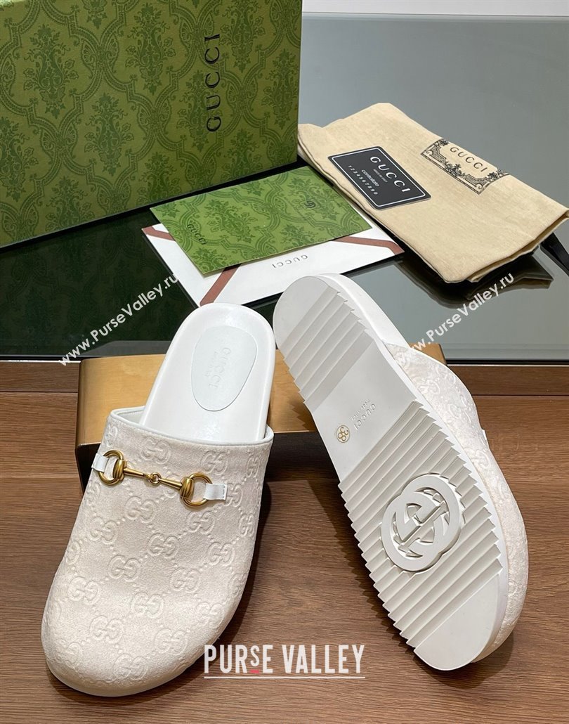 Gucci Horsebit GG Suede Mules White 2025 746712 (MD-250228093)