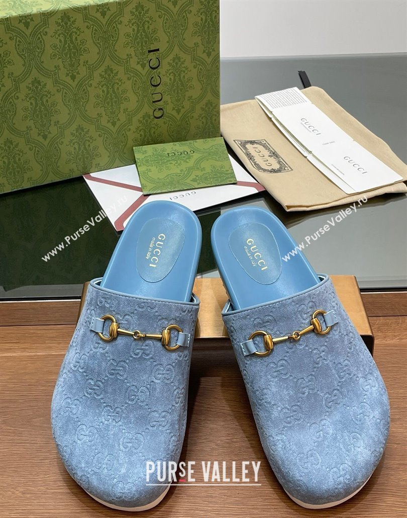 Gucci Horsebit GG Suede Mules Light Blue 2025 746712 (MD-250228094)