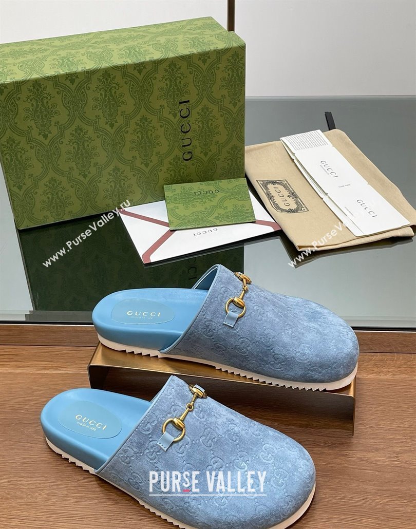 Gucci Horsebit GG Suede Mules Light Blue 2025 746712 (MD-250228094)