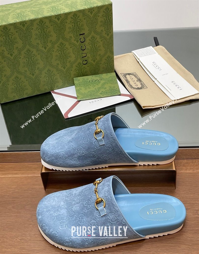 Gucci Horsebit GG Suede Mules Light Blue 2025 746712 (MD-250228094)