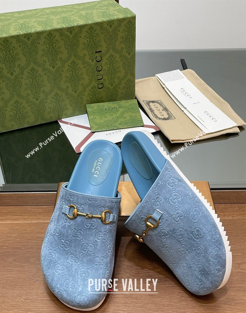 Gucci Horsebit GG Suede Mules Light Blue 2025 746712 (MD-250228094)