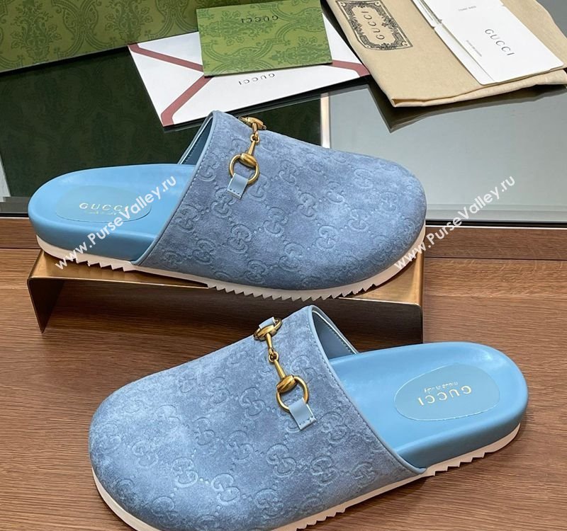 Gucci Horsebit GG Suede Mules Light Blue 2025 746712 (MD-250228094)
