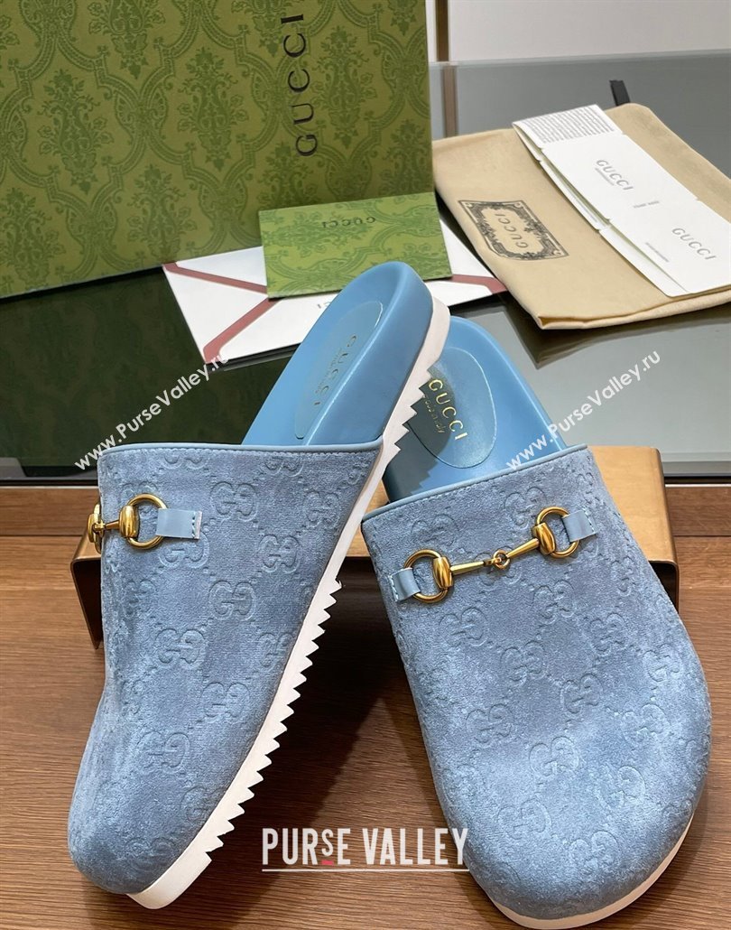 Gucci Horsebit GG Suede Mules Light Blue 2025 746712 (MD-250228094)