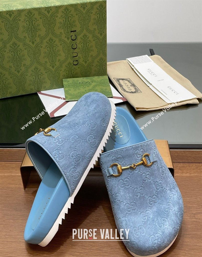 Gucci Horsebit GG Suede Mules Light Blue 2025 746712 (MD-250228094)