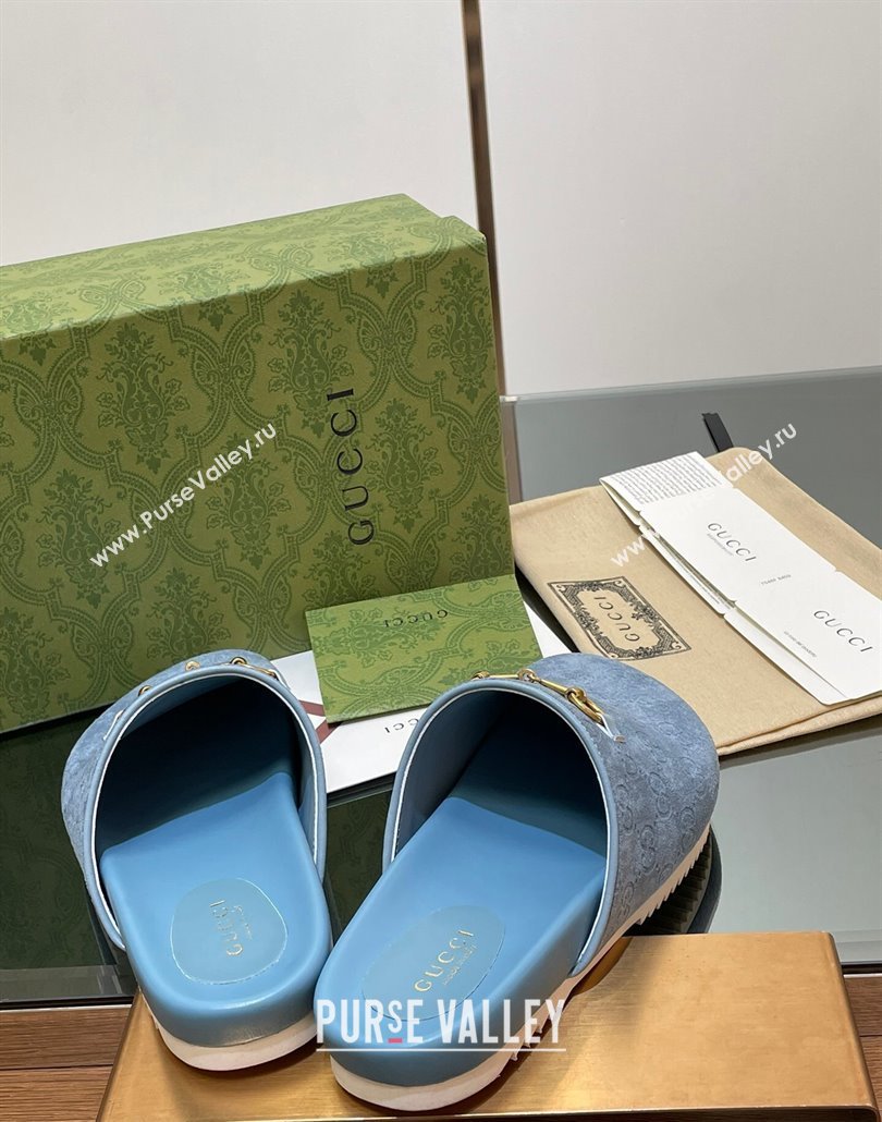 Gucci Horsebit GG Suede Mules Light Blue 2025 746712 (MD-250228094)