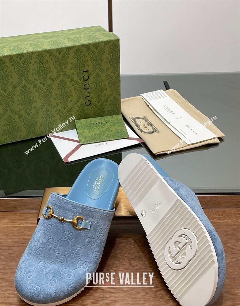 Gucci Horsebit GG Suede Mules Light Blue 2025 746712 (MD-250228094)