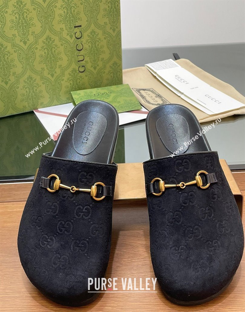 Gucci Horsebit GG Suede Mules Black 2025 746712 (MD-250228095)
