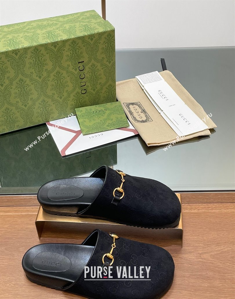Gucci Horsebit GG Suede Mules Black 2025 746712 (MD-250228095)