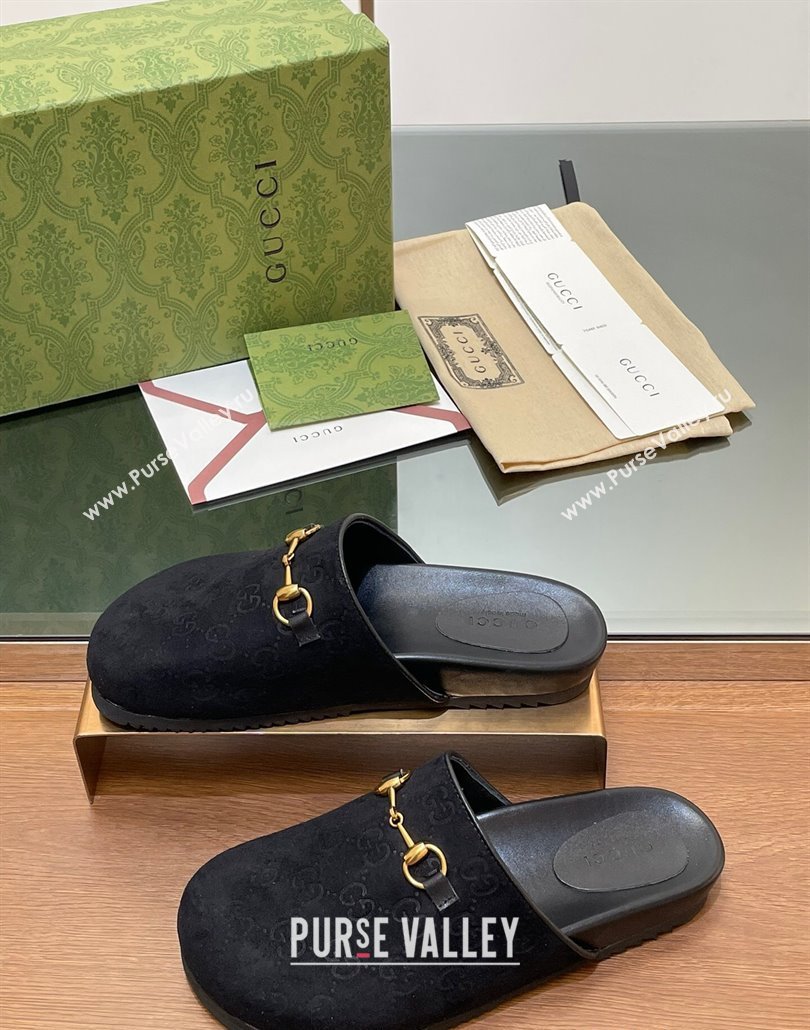 Gucci Horsebit GG Suede Mules Black 2025 746712 (MD-250228095)