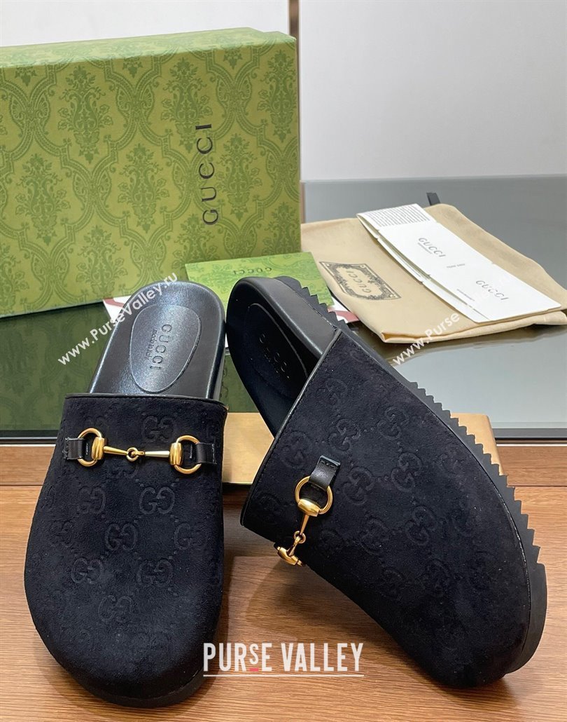 Gucci Horsebit GG Suede Mules Black 2025 746712 (MD-250228095)