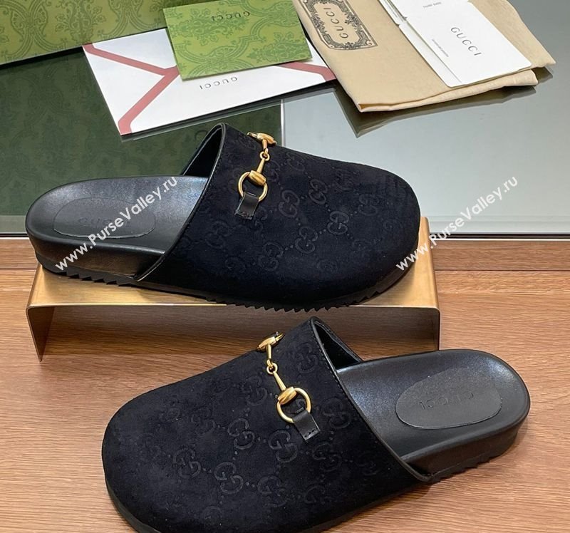 Gucci Horsebit GG Suede Mules Black 2025 746712 (MD-250228095)