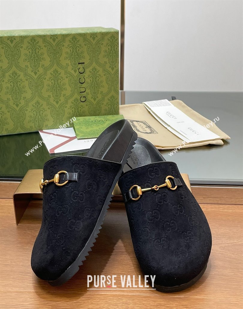 Gucci Horsebit GG Suede Mules Black 2025 746712 (MD-250228095)