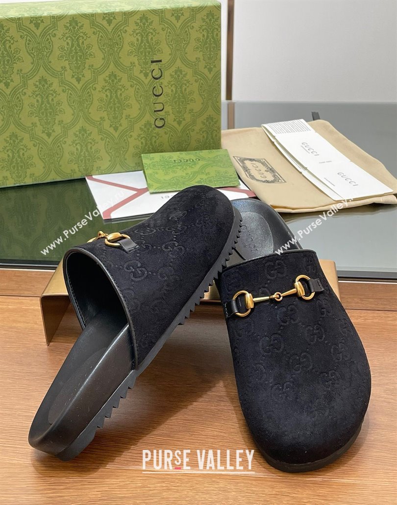 Gucci Horsebit GG Suede Mules Black 2025 746712 (MD-250228095)