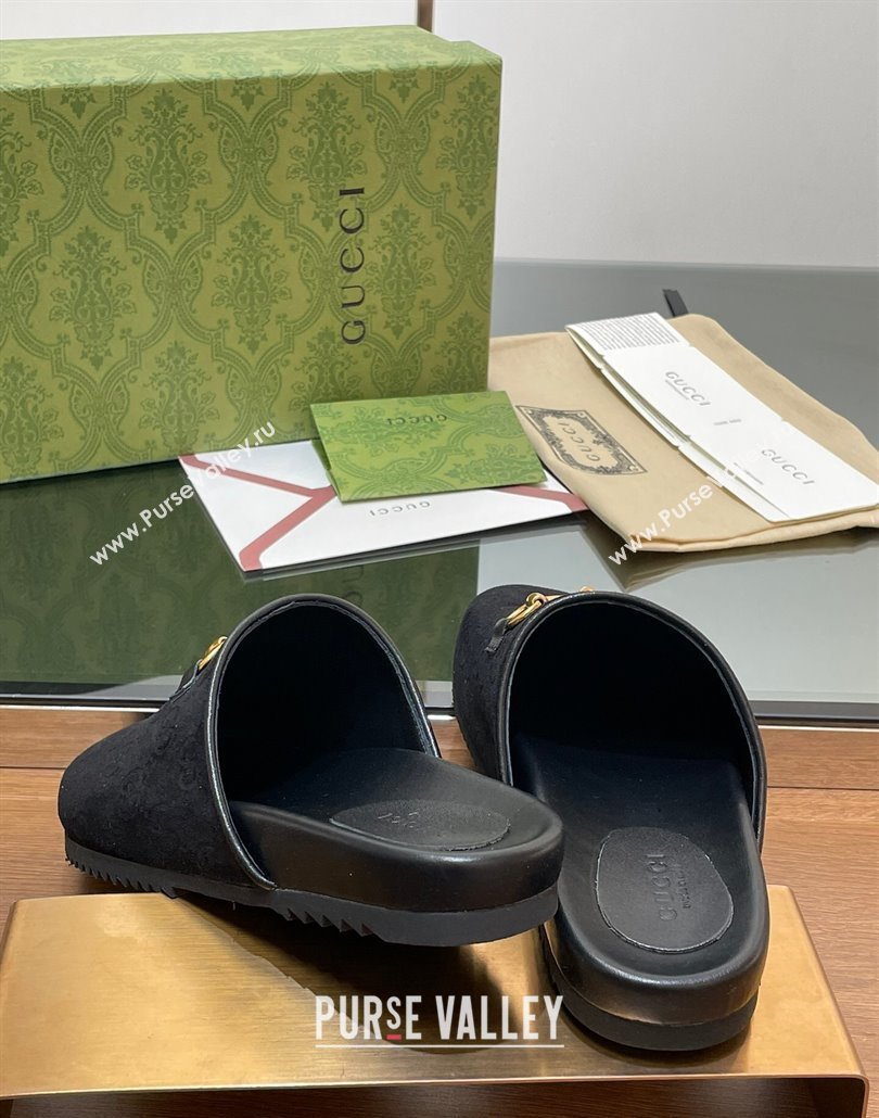 Gucci Horsebit GG Suede Mules Black 2025 746712 (MD-250228095)