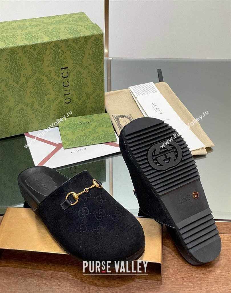 Gucci Horsebit GG Suede Mules Black 2025 746712 (MD-250228095)