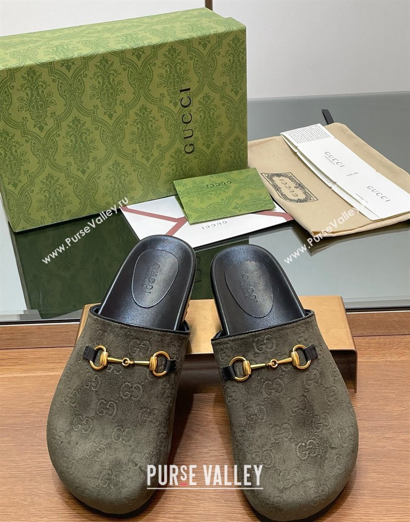 Gucci Horsebit GG Suede Mules Green 2025 746712 (MD-250228096)