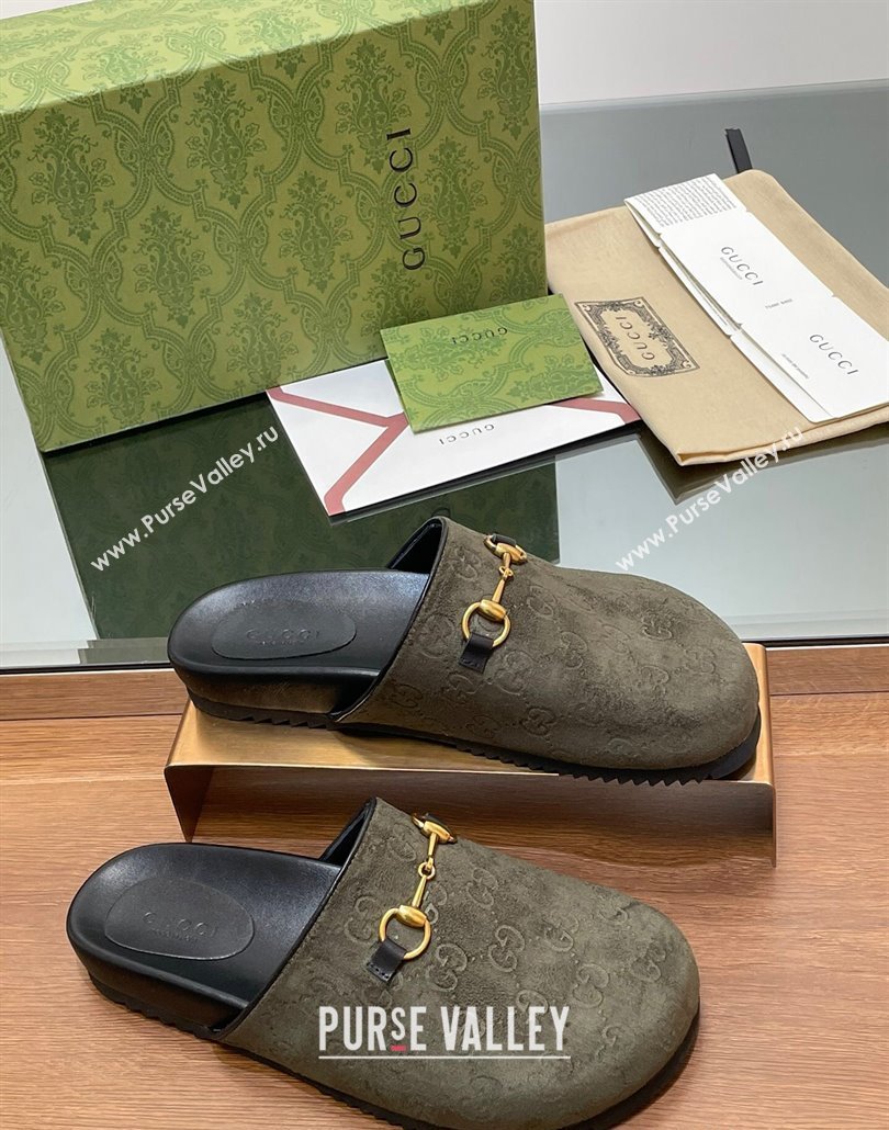 Gucci Horsebit GG Suede Mules Green 2025 746712 (MD-250228096)