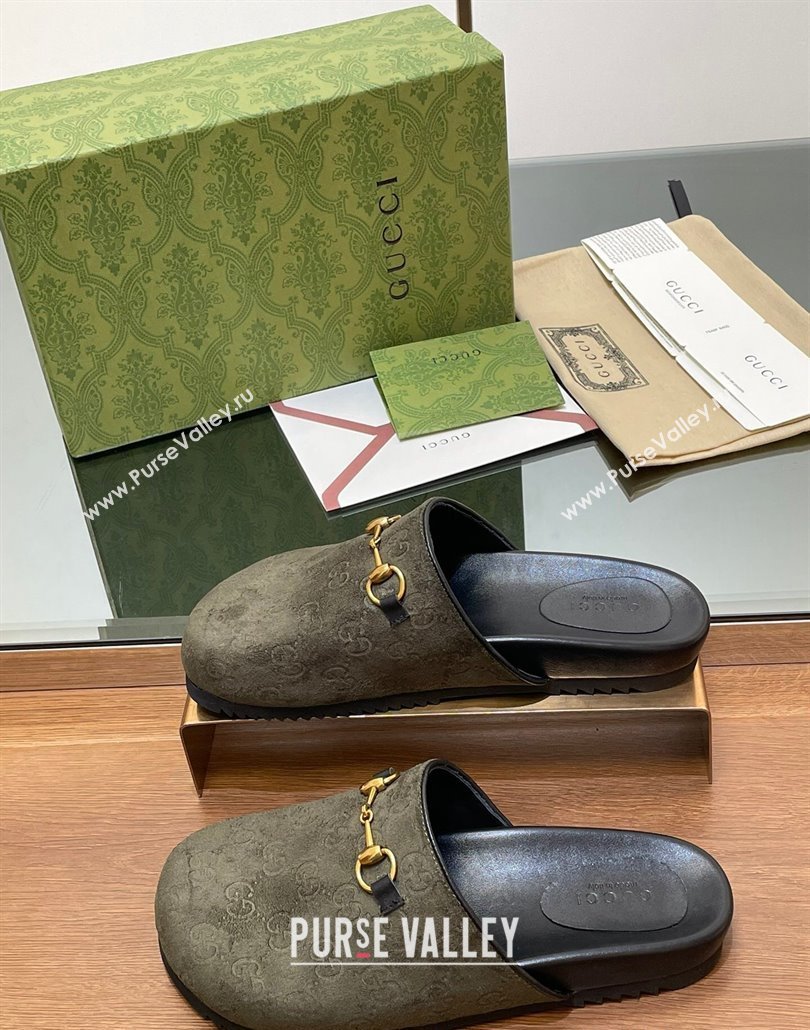 Gucci Horsebit GG Suede Mules Green 2025 746712 (MD-250228096)