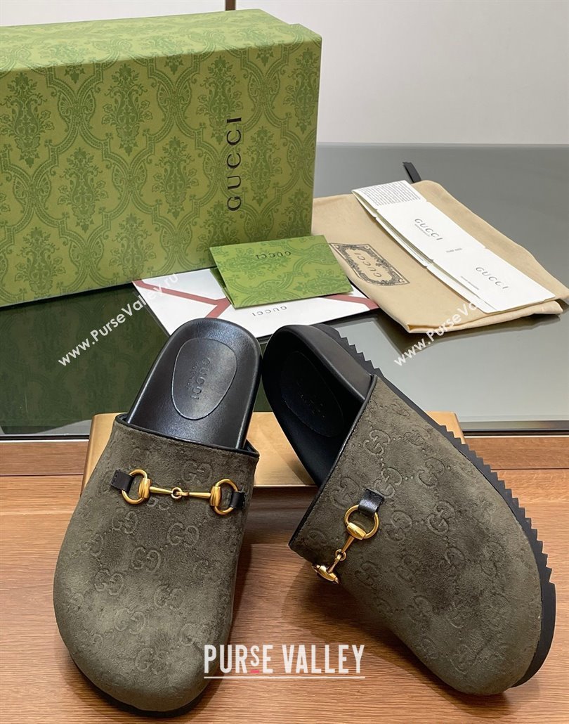 Gucci Horsebit GG Suede Mules Green 2025 746712 (MD-250228096)