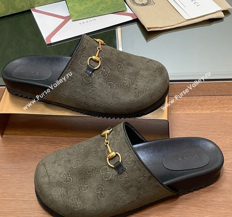 Gucci Horsebit GG Suede Mules Green 2025 746712 (MD-250228096)