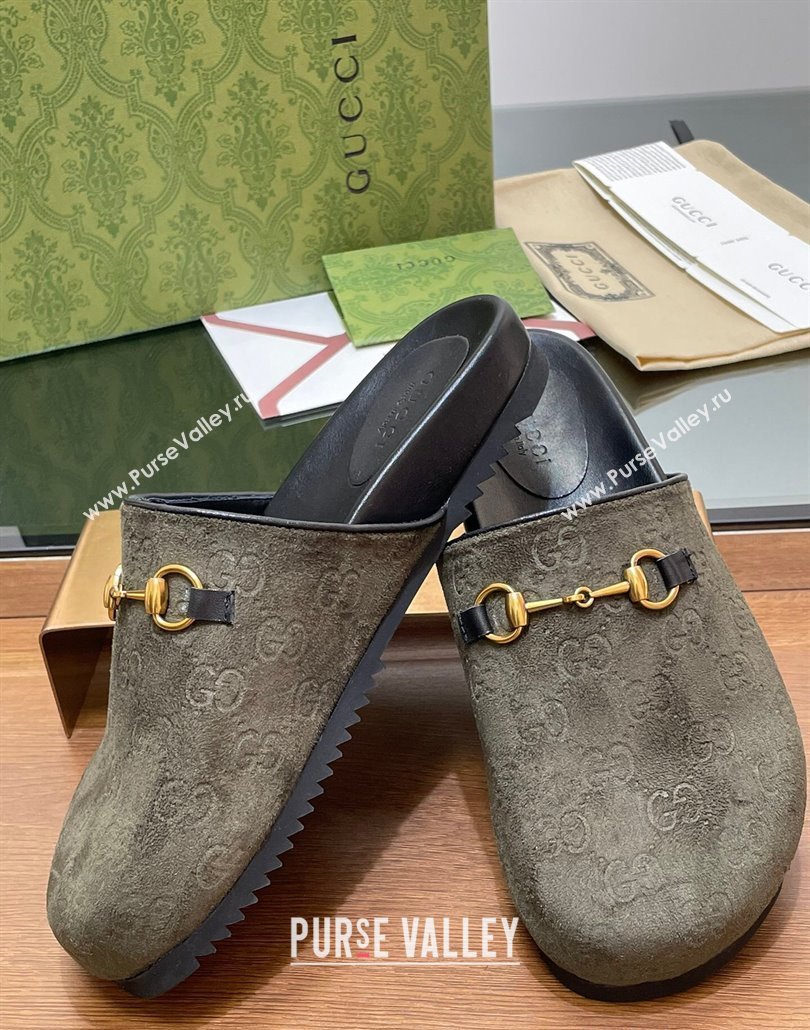 Gucci Horsebit GG Suede Mules Green 2025 746712 (MD-250228096)