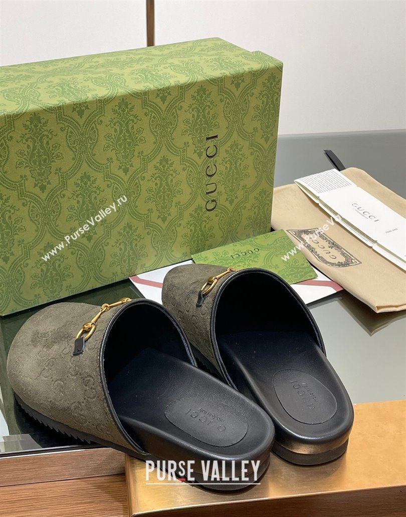 Gucci Horsebit GG Suede Mules Green 2025 746712 (MD-250228096)