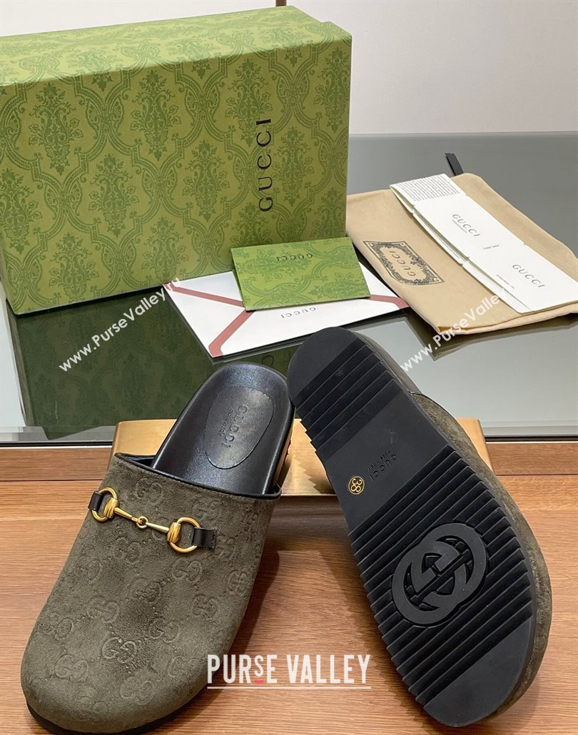 Gucci Horsebit GG Suede Mules Green 2025 746712 (MD-250228096)