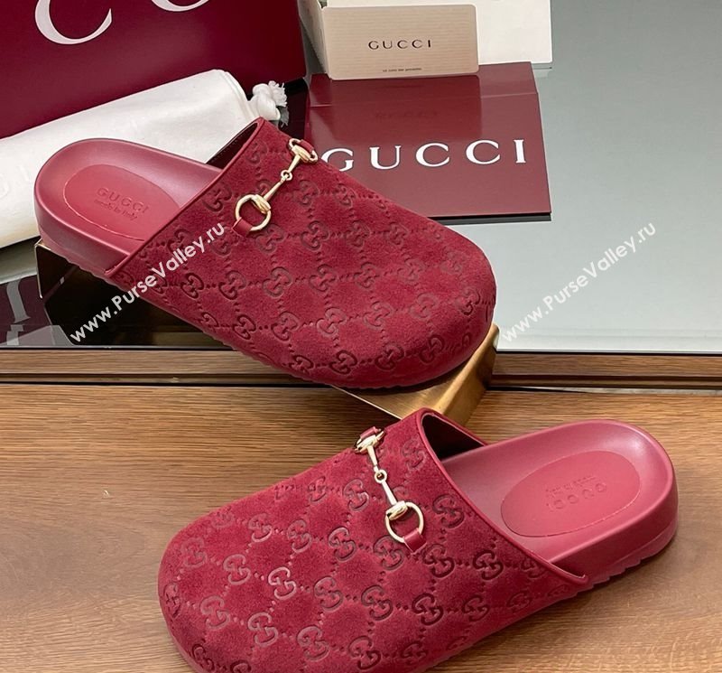 Gucci Horsebit GG Suede Mules Dark Red 2025 746712 (MD-250228097)