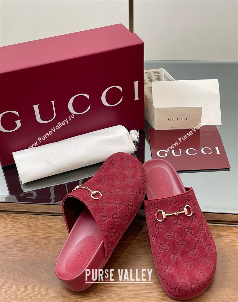 Gucci Horsebit GG Suede Mules Dark Red 2025 746712 (MD-250228097)