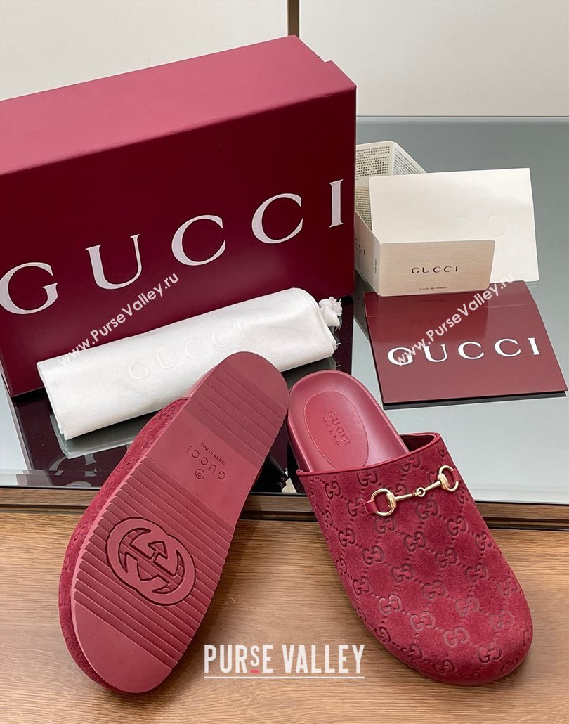 Gucci Horsebit GG Suede Mules Dark Red 2025 746712 (MD-250228097)