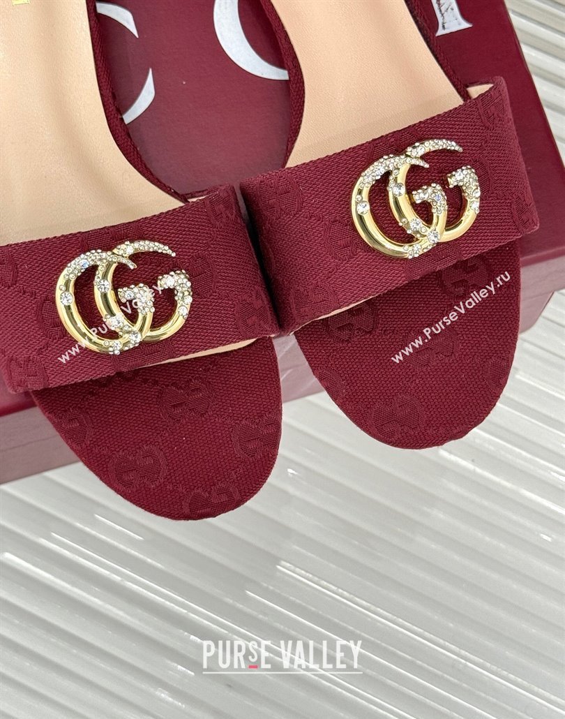 Gucci GG Canvas Flat Slides Sandal with Double G and Strass Burgundy 2025 GG02283 (MD-250228070)