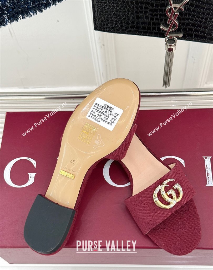 Gucci GG Canvas Flat Slides Sandal with Double G and Strass Burgundy 2025 GG02283 (MD-250228070)