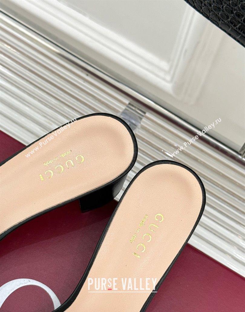 Gucci Leather Heel Slides Sandal 5cm with Double G and Strass Black 2025 GG02283 (MD-250228078)