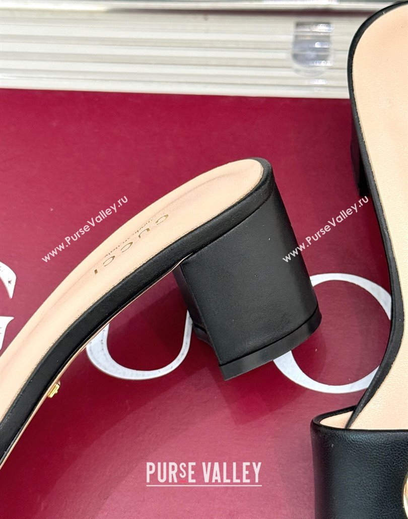 Gucci Leather Heel Slides Sandal 5cm with Double G and Strass Black 2025 GG02283 (MD-250228078)