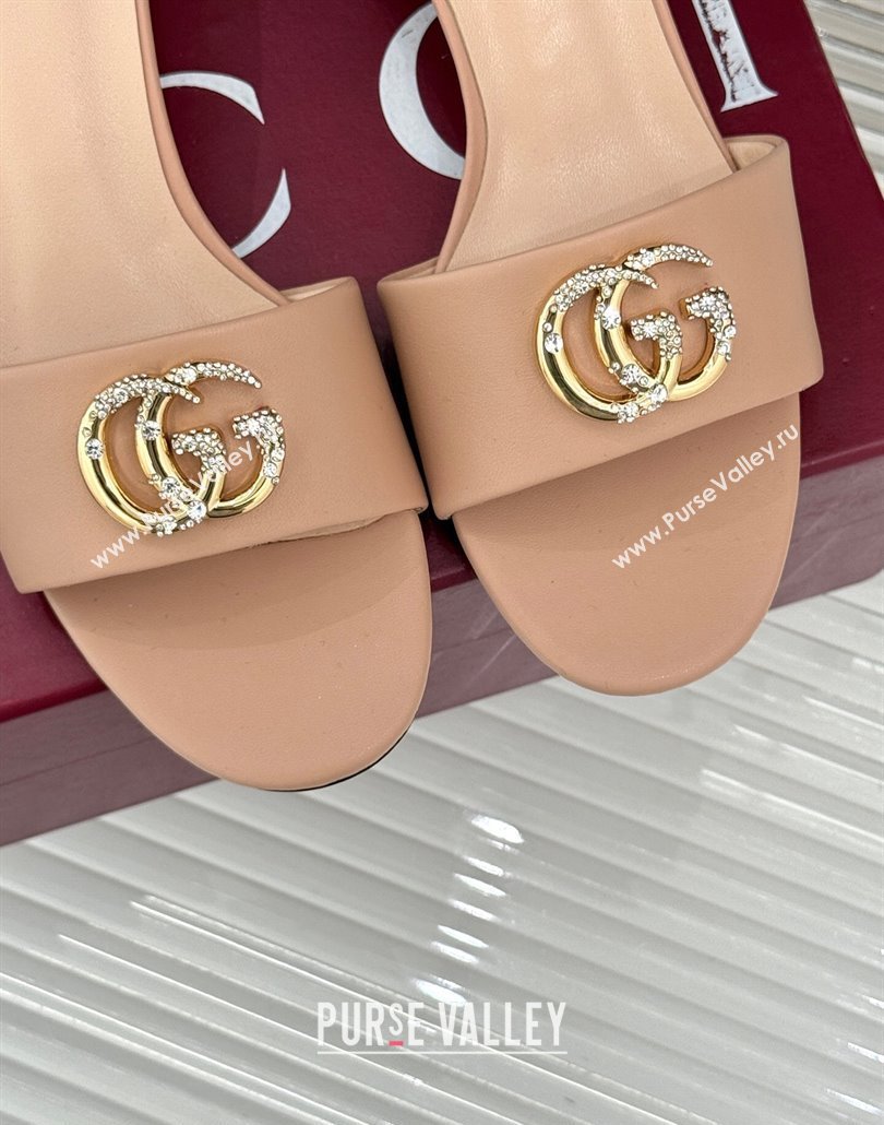 Gucci Leather Heel Slides Sandal 5cm with Double G and Strass Nude Pink 2025 GG02283 (MD-250228081)