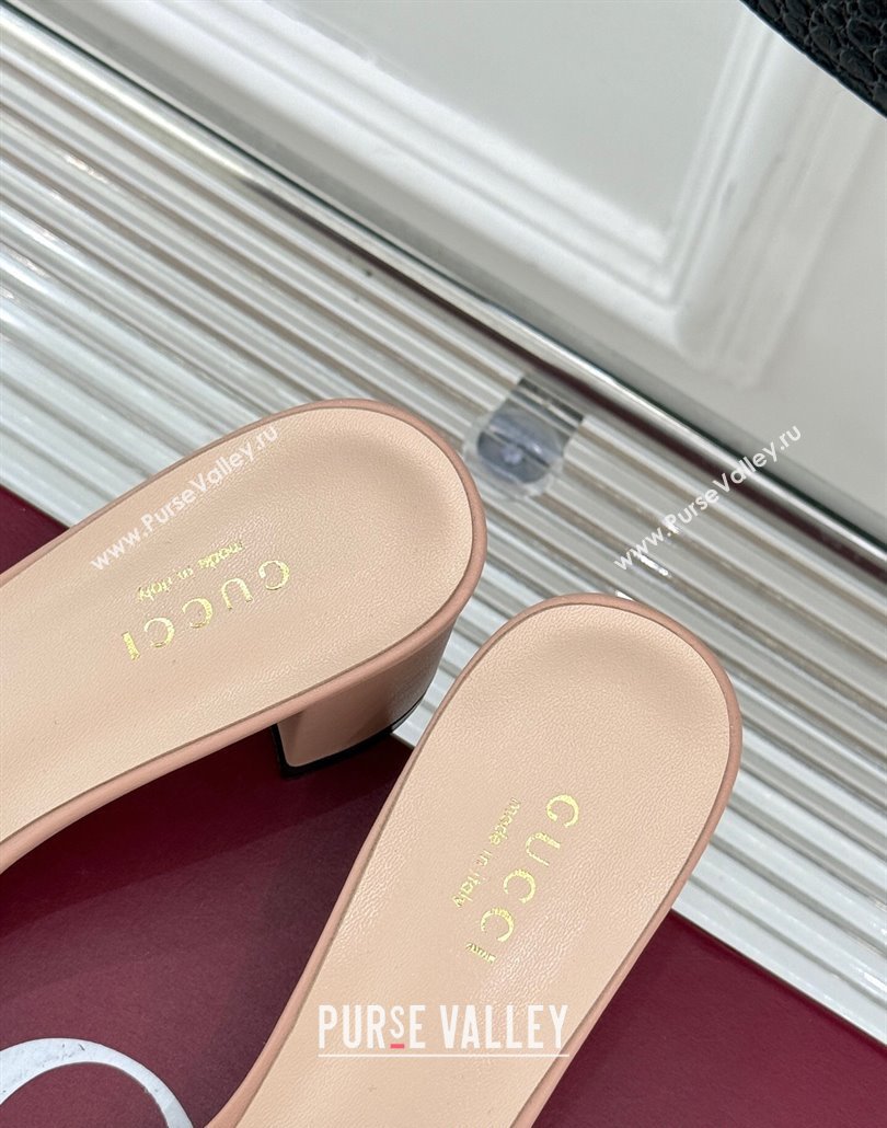 Gucci Leather Heel Slides Sandal 5cm with Double G and Strass Nude Pink 2025 GG02283 (MD-250228081)