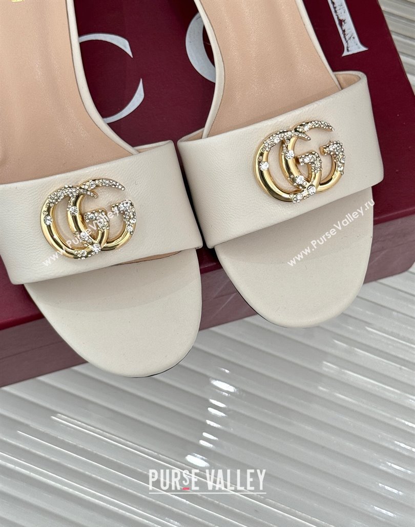 Gucci Leather Heel Slides Sandal 5cm with Double G and Strass White 2025 GG02283 (MD-250228082)