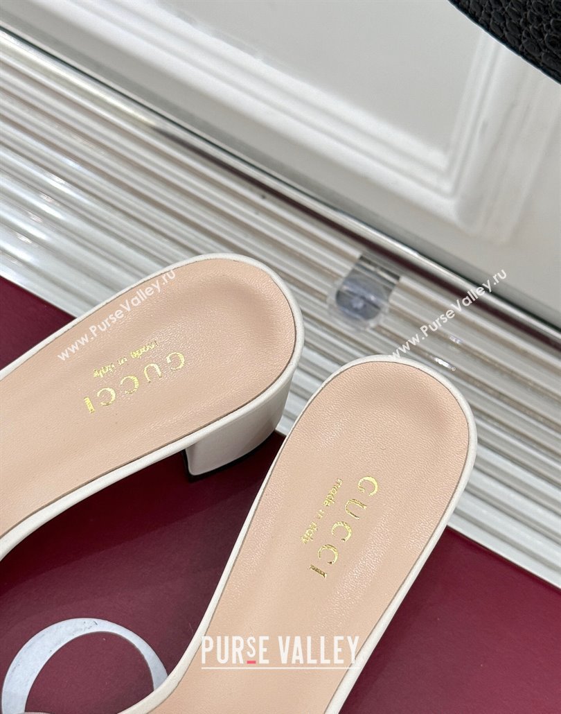 Gucci Leather Heel Slides Sandal 5cm with Double G and Strass White 2025 GG02283 (MD-250228082)