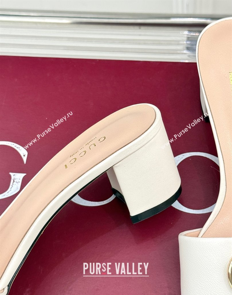 Gucci Leather Heel Slides Sandal 5cm with Double G and Strass White 2025 GG02283 (MD-250228082)