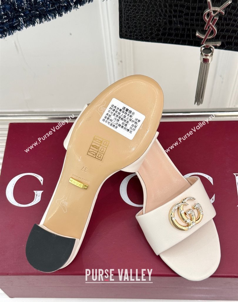 Gucci Leather Heel Slides Sandal 5cm with Double G and Strass White 2025 GG02283 (MD-250228082)