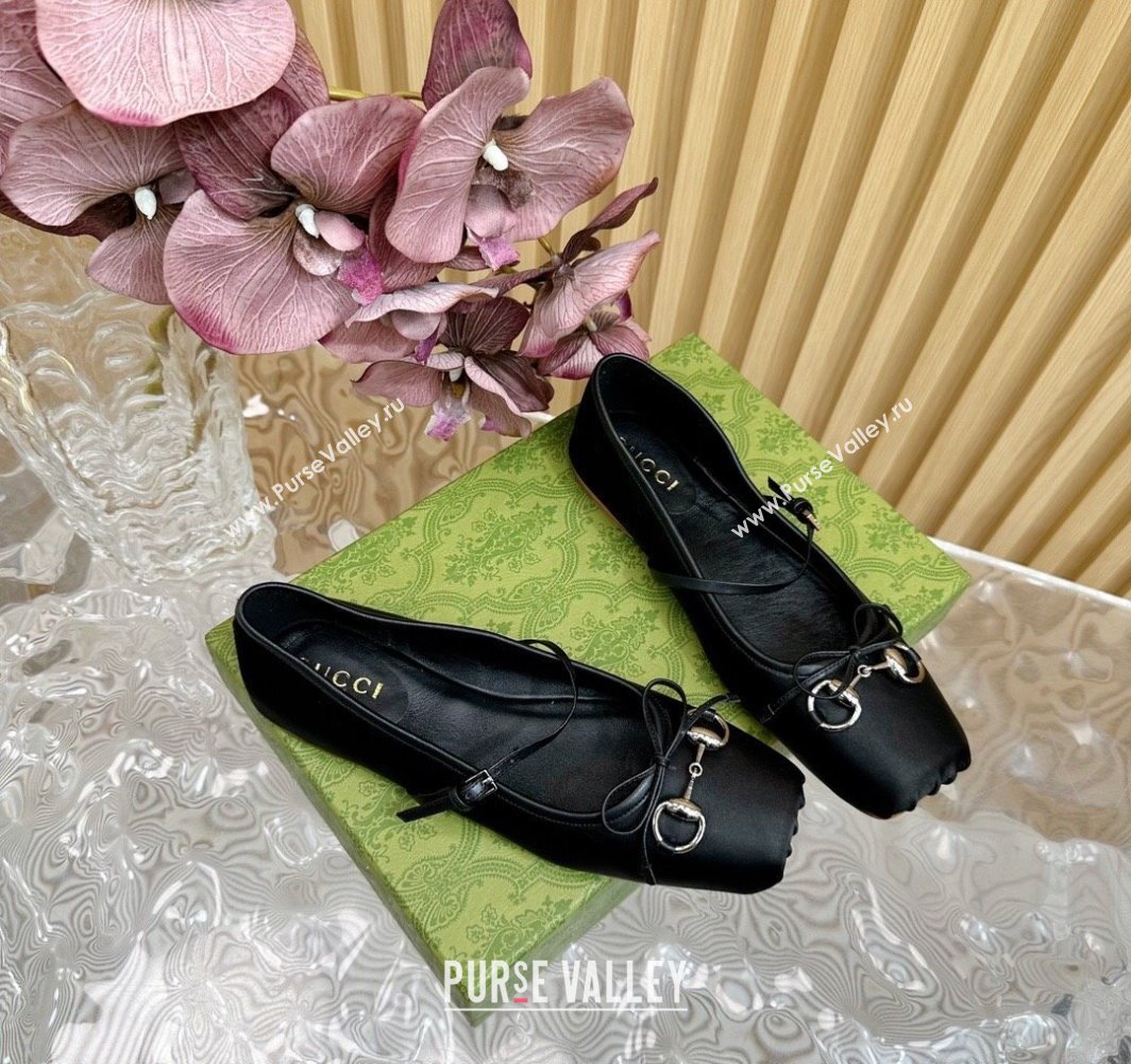 Gucci Horsebit Ballet Flat in Satin 814321 Black 2025 (MD-250228007)